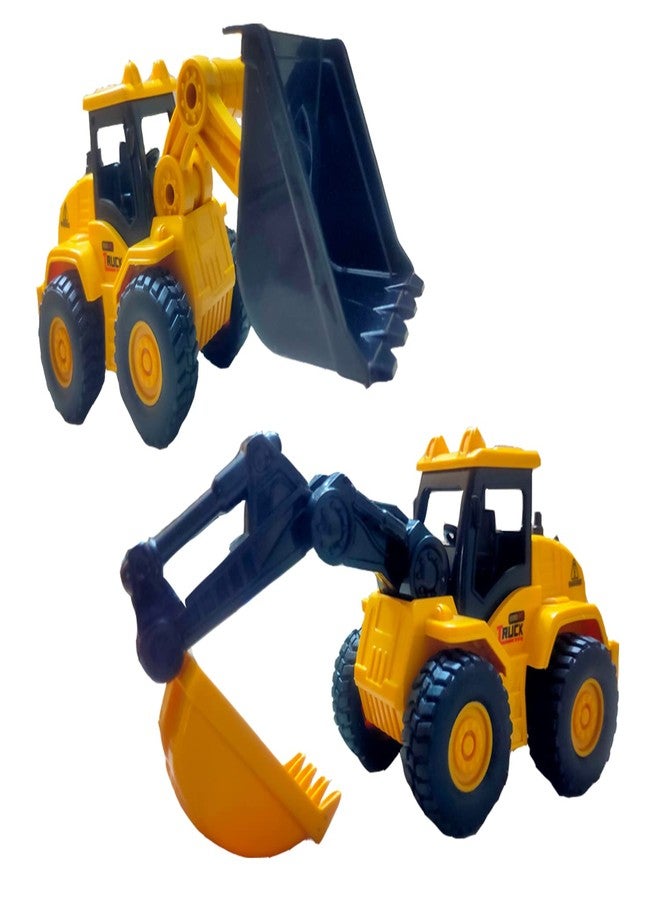 ATRI Plastic Unbreakable Construction Small Bulldozer and Excavator Building Engineering Friction Vehicle Truck Toy for Kids 3 + Years (Yellow) - Image 1